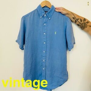 Ralph Lauren Light Blue Linen Button-Down Shirt